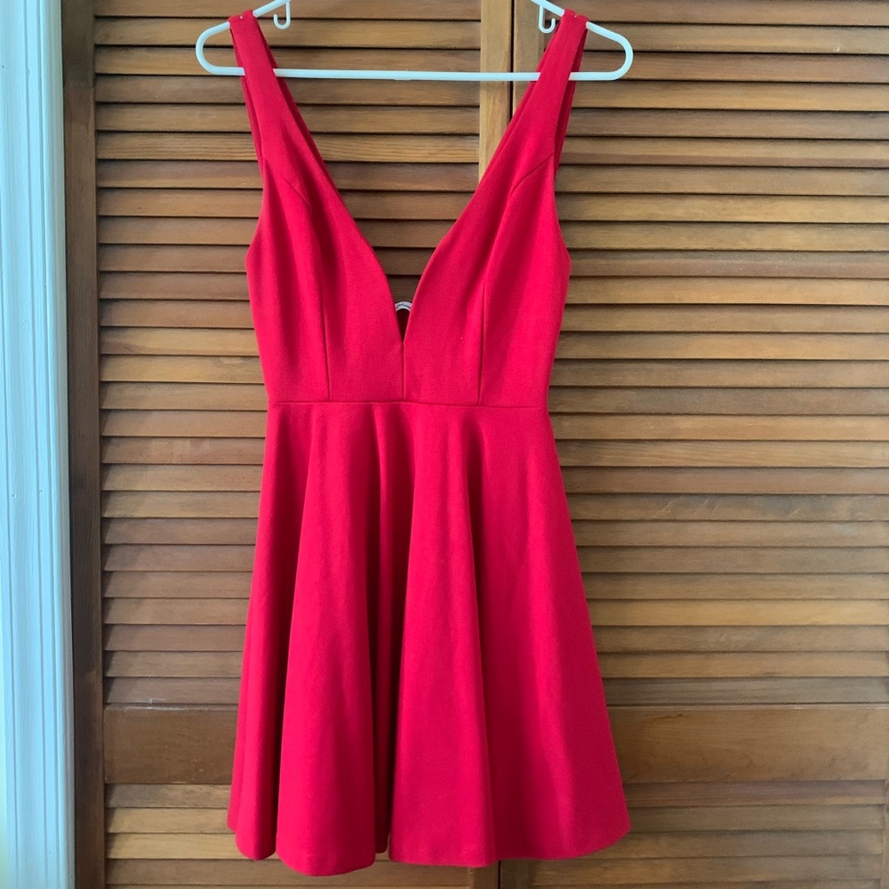 V-Cut Red Skater Dress